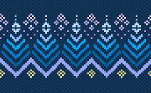Embroidery Ethnic Pattern, Vector Geometric Pixcel Background, Cross Stitch Seamless Pattern Style, Blue And Purple Pattern Antique Vintage, Design For Textile, Fabric, Batik, Print, Graphic