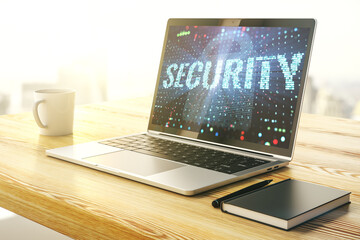 Poster - Cyber security creative concept on modern laptop monitor. 3D Rendering
