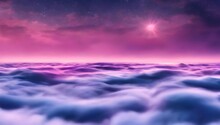 Violet Sun, Raging Sea, Clouds, Violet Pink, Red, Blue Fire, Luminous Stars, Fog 4k