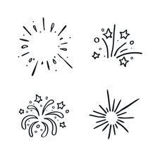 Celebration Fireworks Logo Icon Hand Drawn Ink Sketch Merry Christmas Xmas Sign Confetti Star Drop Decorative Element Doodle Design Fashion Print Clothes Greeting Invitation Card Flyer Poster Banner