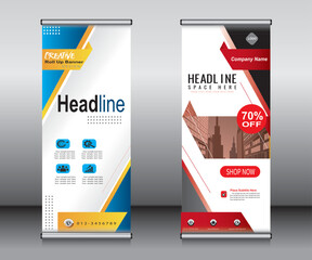 Wall Mural - Roll up banner template design, banner, layout, advertisement, pull up, polygon background, vector illustration, business flyer, display, x-banner, flag-banner, Info graphics, presentation.