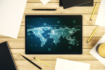 Poster - modern digital tablet display with abstract graphic world map with connections, globalization concep