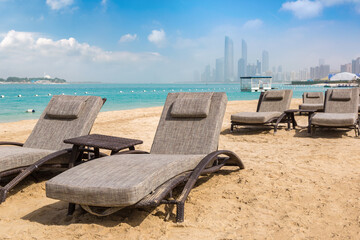 Sticker - Sunbeds at the beach in Abu Dhabi