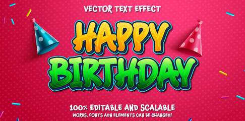 Leinwandbilder - happy birthday editable text effect premium vector, Editable Text Effect, 3D Happy Birthday Text Style