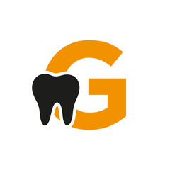 Wall Mural - Letter G Dental Logo Concept With Teeth Symbol Vector Template