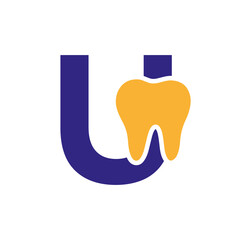 Wall Mural - Letter U Dental Logo Concept With Teeth Symbol Vector Template