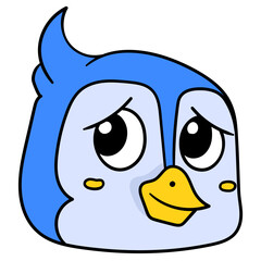 Sticker - Vector illustration of a cartoon bird character's blue head, sad bird doodle hand drawing vector