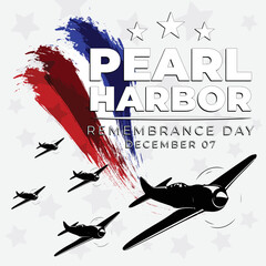 Pearl harbor remembrance day vector illustration with fighter silhouette, good for greeting card