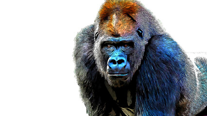 Wall Mural - PNG illustration with a transparent background digital painting portrait of a gorilla isolated