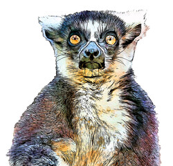 Wall Mural - PNG illustration with a transparent background digital comic book portrait of a lemur