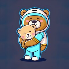 Sticker - Cute Astronaut Hug Teddy Bear Doll Cartoon 2d illustrated Icon Illustration Science Technology Icon Concept Isolated Premium 2d illustrated. Flat Cartoon Style