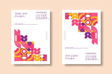  Business presentation vector A4 vertical orientation front page mock up set. Corporate report cover abstract geometric illustration design layout bundle. Company identity brochure template collection.