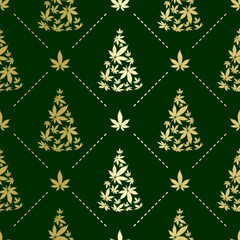 Wall Mural - Christmas tree with cannabis leaves seamless  pattern