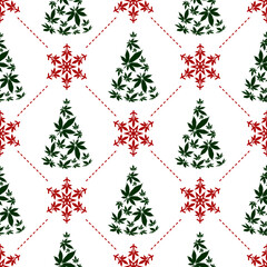 Wall Mural - Christmas tree with cannabis leaves seamless  pattern