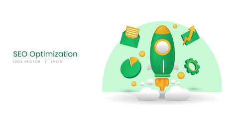 Fototapete - 3d vector illustration concept of seo optimization, web analytics, and marketing.