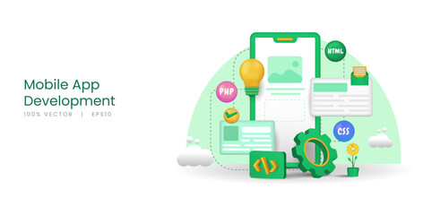 Fototapete - 3d vector smartphone with the concept of mobile application development.