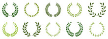 Wreath Laurel, Olive Leaves Trophy. Vintage Champion Prize Symbol. Laurel Wreath Award Green Silhouette Icon. Circle Branch With Leaf Victory Emblem For Winner Pictogram. Isolated Vector Illustration