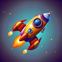 Wall Mural - Flying space rocket in space around the planets. Spaceship launch. Rocket 3d icon. Realistic creative conceptual symbols. Logo ship. Launch business product on market. 2d illustrated illustration