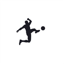 Silhouettes Of Soccer Players Performing The Action Of Flying With The Ball In The Air