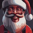 AI-generated cartoon illustration of a smiling black male Santa Claus with glasses and a beard