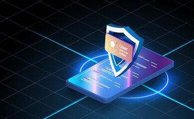 Poster - Can use for web banner. Secure payment, payment protection concepts. Credit card with lock. Vector illustration Mobile security concept. Secure internet connection, smart phone privacy and VPN