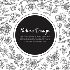 Canvas Print - Nature design banner. Black silhouettes of blooming flowers, poster, card, wedding invitation hand drawn vector