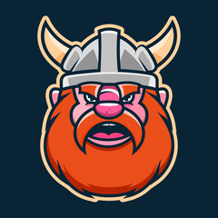 Wall Mural - Head of bearded viking warrior with helmet