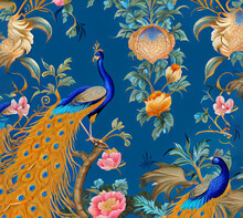 Chinoiserie Peacock Pattern, Colorful Bright And Fun Pattern