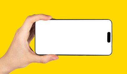 Poster - Phone screen mockup in hand with horizontal orientation for video