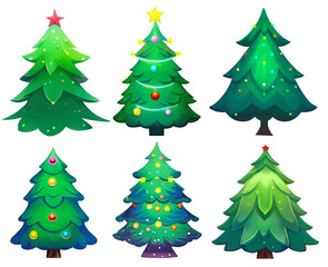 Wall Mural - set of christmas trees decorated with balls isolated on white background. digital illustration