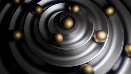 Poster - Small balls rolling through swirl maze viewed from top. Design. Relaxing background with moving spheres.