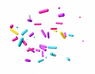 Poster - Digital 3D render of colorful decorative sprinkles isolated on a white background