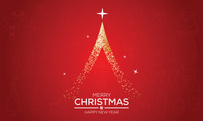 merry christmas wishes card background, golden merry christmas banner background with glowing