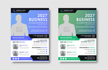 Business conference live meeting & event flyer template. Corporate invitation business workshop & abstract seminar promotion poster design. Leaflet, modern layout, pamphlet, vector flyer in A4.