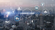© Funtap - Learn and Lead. Businessman presses hand on the virtual screen inscription