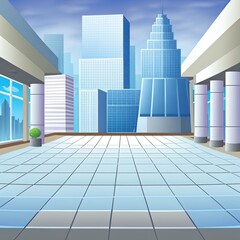 Wall Mural - modern building and empty floor with skyline