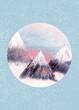 ilustracja przedstawiająca góry i śnieg, pocztówka, kartka okolicznościowa