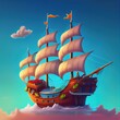 Beautiful isometric cartoon sailboat, ai generated illustration in style of 3d icon or diorama