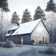 Beautiful cartoon lonely house in the woods. Isometric illustration in 3d icon style. Ai generated	
