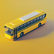 Isometric Cartoon Yellow Bus Model Isolated On Clean Yellow Background, Beautiful Ai Generated Illustration In Style Of 3d Render