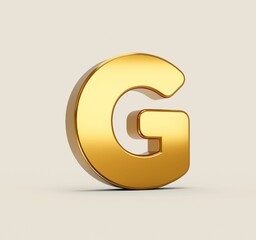 Poster - 3d render design of golden G alphabet on beige background with shadow