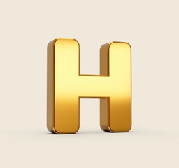 Poster - 3d render design of golden H alphabet on beige background with shadow