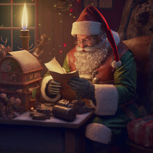 Santa Claus Reading Letters, Ai Generated