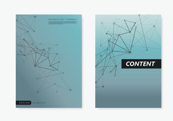 Aufkleber - Abstract background with connecting lines and dots. Vector A4 cover templates. Presentation technology data design for brochure, flyer layout, booklet