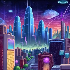 Poster - smart cityscape with wireless network . futuristic communication technology concept .