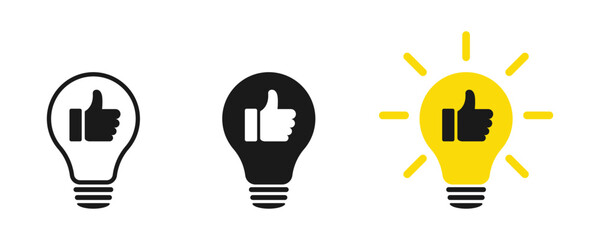 Poster - Thumb up, social media web design. Idea lamp icon. Flat style - stock vector	
