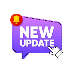 Poster - New Update modern label with bell. Web Banner Element. Click for updating. Vector illustration.