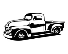 Old Silhouette Classic Truck Logo Showing From The Side Isolated White Background. Vector Illustration Available In Eps 10.