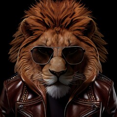 Wall Mural - portrait of lion wearing sunglasses, cool looking lion in shades