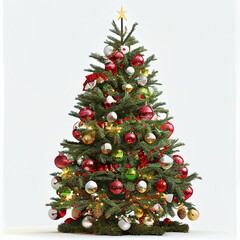 christmas tree with christmas balls and decorations isolated on white background